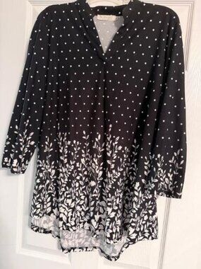 🖤🤍 Dressy Black & White High‑Low Blouse – Size 2X